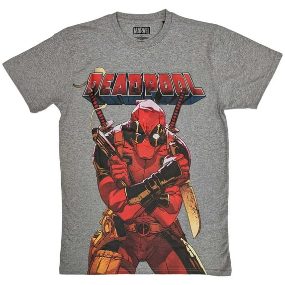 Men's Deadpool Big Print T-shirt Large Grey
