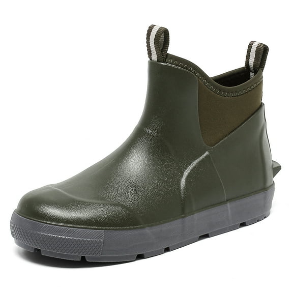 Lcamaw Men's Deck Boots, Waterproof Ankle Rain Boots with Anti-Slip Traction, Rubber Garden & Fishing Boots for Boating, Camping, Farming & Outdoor Work