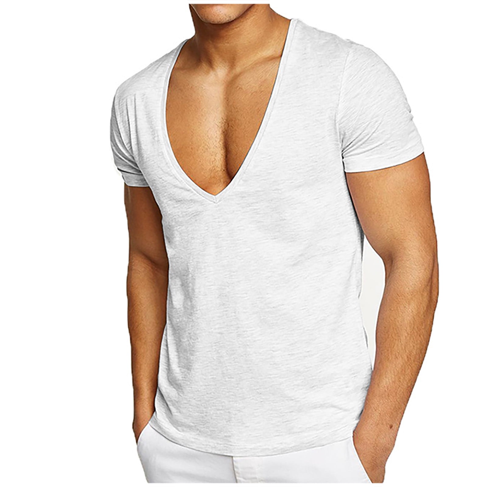 Men s Deep V Neck Fitness T Shirt Casual Summer Short Sleeve Slim Fit Muscle Tee Shirts Sports Jersey Tops Walmart
