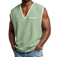 thumbnail image 1 of Men's Deep V Neck Tank Tops Solid Sleeveless Gym Sports Loose Fit Waffle T Shirts Summer Workout Muscle Tees with Pocket Mint Green, 1 of 7