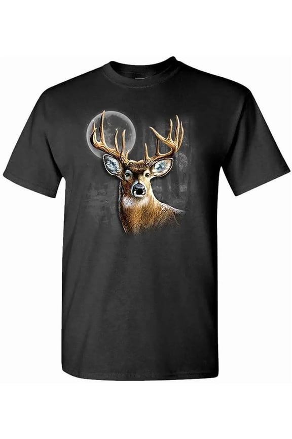 Men's Deer Buck Graphic T-Shirt Wildlife Nature Moon Antlers Short Sleeve Tee