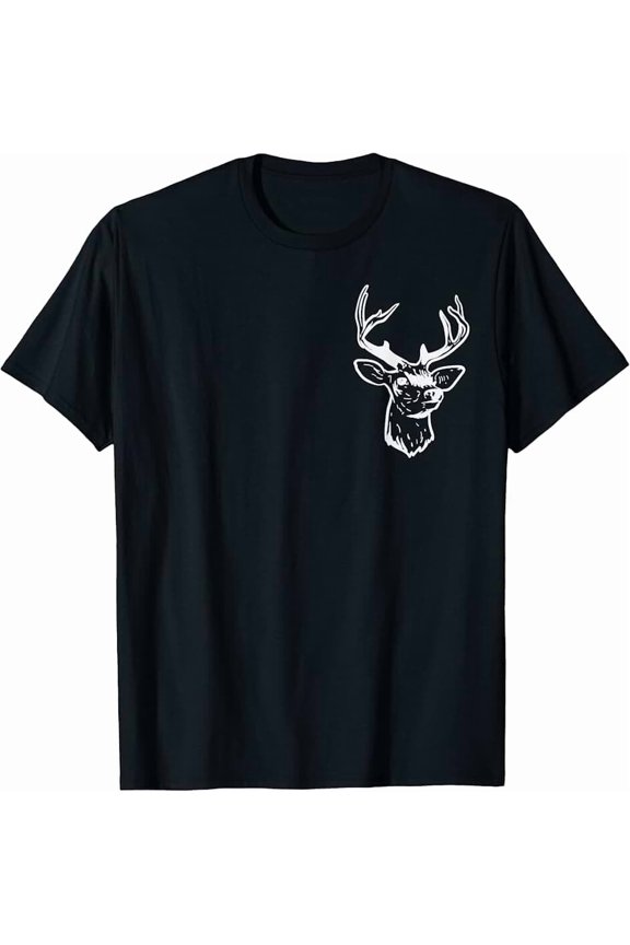 Men's Deer Head Graphic T-Shirt, Buck Antlers Nature Tee, Black Unisex Short Sleeve Top