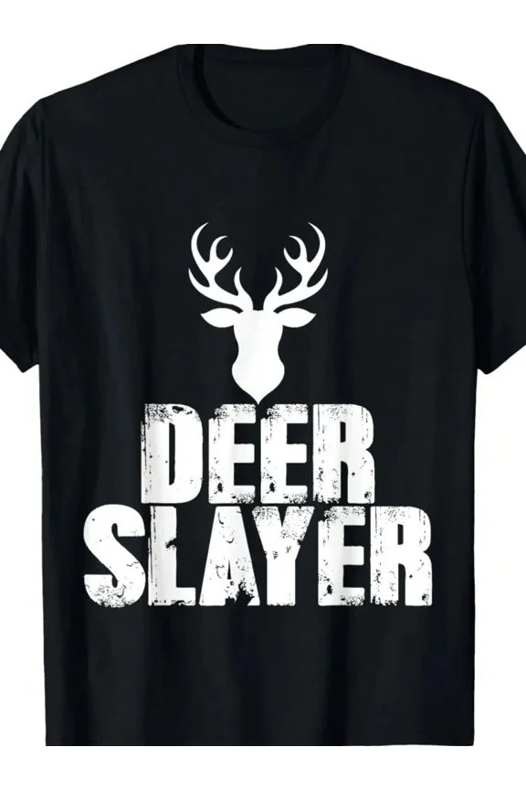 Men's Deer Slayer Hunting T-Shirt Graphic Buck Antler Outdoor Tee