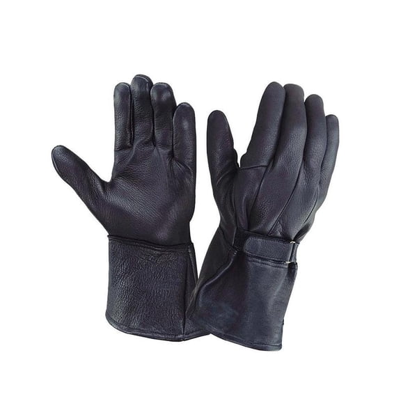 Men's Deerskin Leather Gauntlet Gloves,Black,Size - Medium
