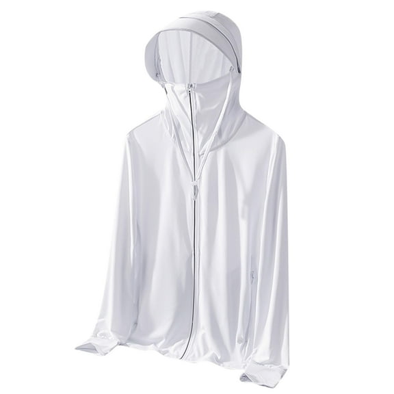 Men's Delicate Hooded Sun Protection Tops Casual Solid Color Long Sleeve with Pockets Seaside Sunwear Jacket