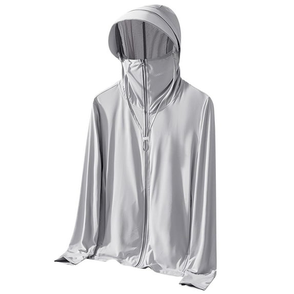 Men's Delicate Hooded Sun Protection Tops Casual Solid Color Long Sleeve with Pockets Seaside Sunwear Jacket