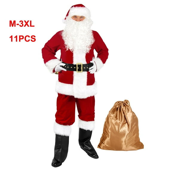 Men's Deluxe Santa Suit 11PC. Christmas Adult Santa Claus Costume -M