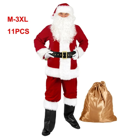 Men's Deluxe Santa Suit 11PC. Christmas Adult Santa Claus Costume -XL
