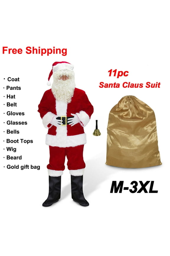 Men's Deluxe Santa Suit 11pc. Christmas Ultra Velvet Adult Santa Claus Costume -3XL