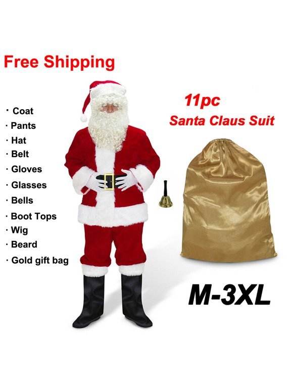Men's Deluxe Santa Suit 11pc. Christmas Ultra Velvet Adult Santa Claus Costume -3XL