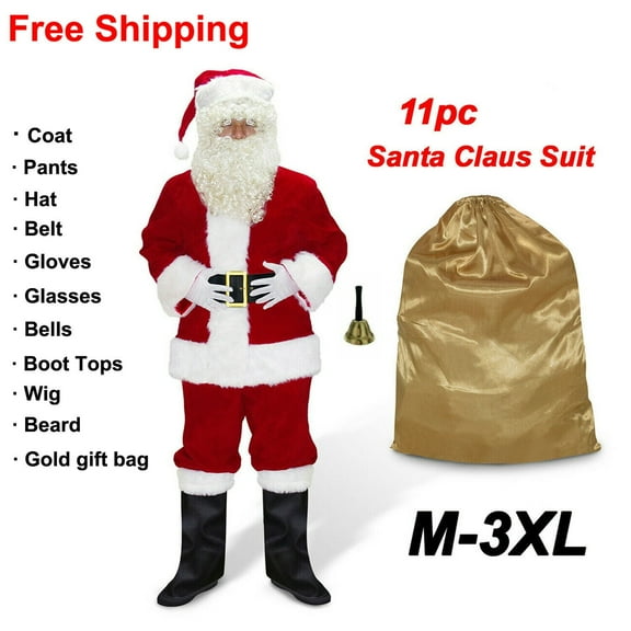 Men's Deluxe Santa Suit 11pc. Christmas Ultra Velvet Adult Santa Claus Costume -XL