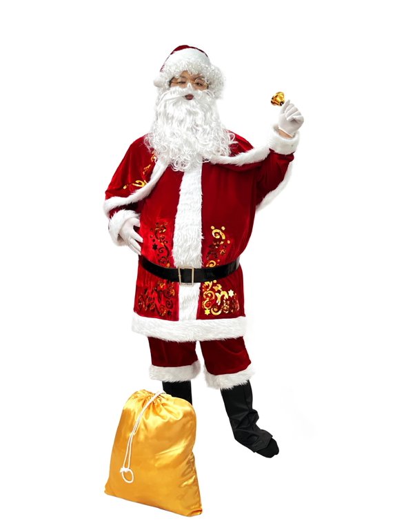 Men's Deluxe Velvet Santa Claus Costume Plus Size,Adults Christmas Traditional Santa Costume Cosplay Party Outfit
