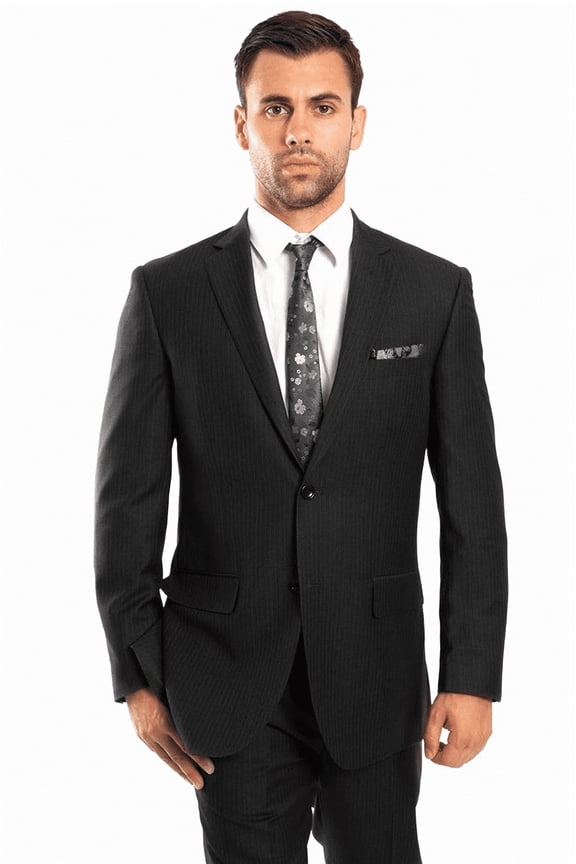 Men's Demantie Suits Black Micro Pinstripe Business Suit Size 46 Long