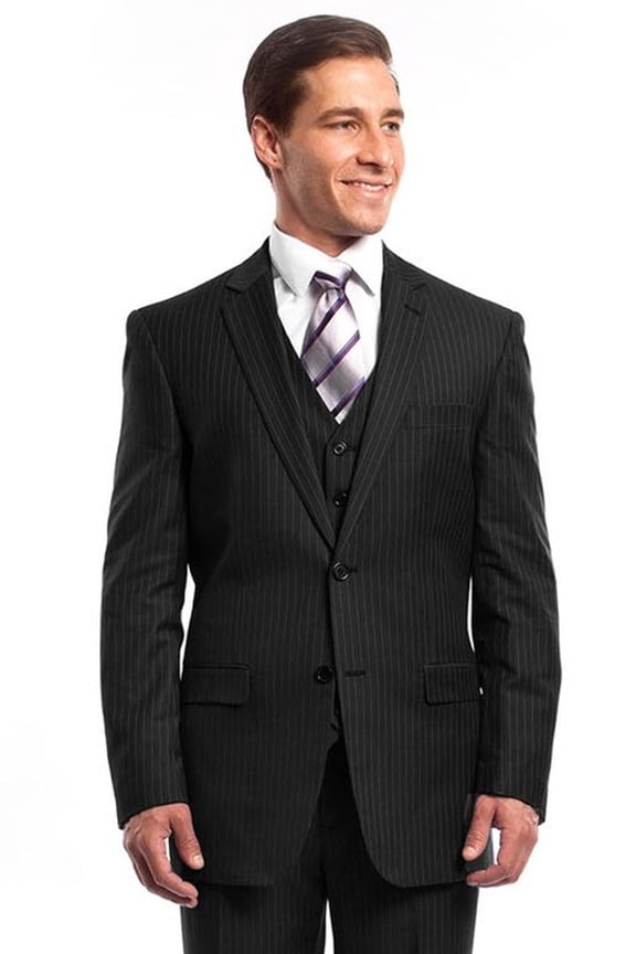 Men's Demantie Suits Black Pinstripe Vested Suit Classic Style Size 40 Short