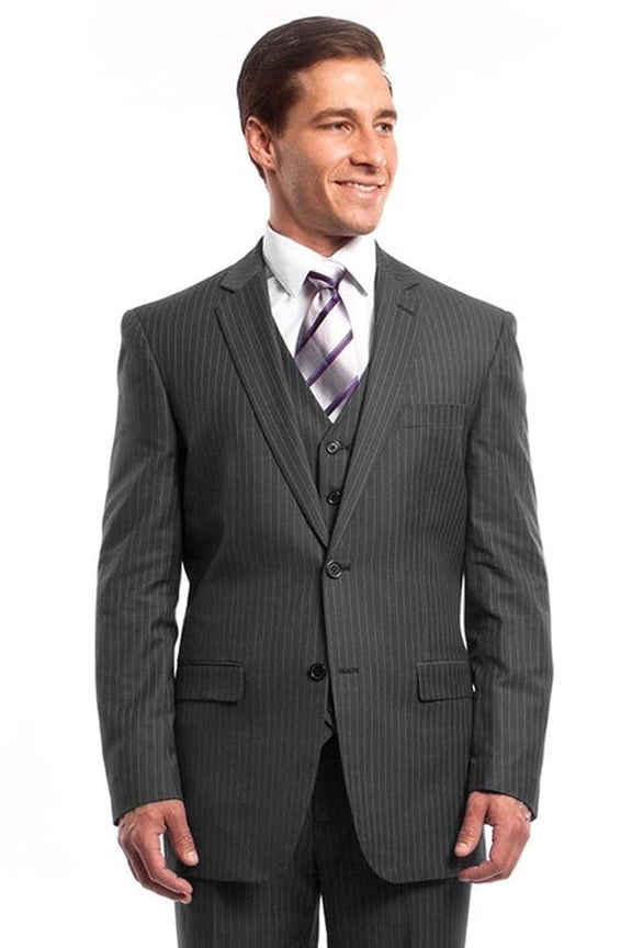 Men's Demantie Suits Grey Pinstripe Two Button Vested Suit Size 40 Regular