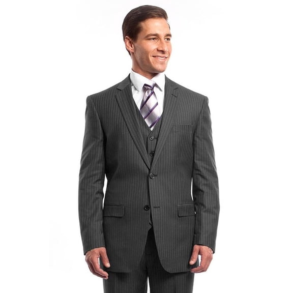 Men's Demantie Suits Grey Pinstripe Two Button Vested Suit Size 40 Short