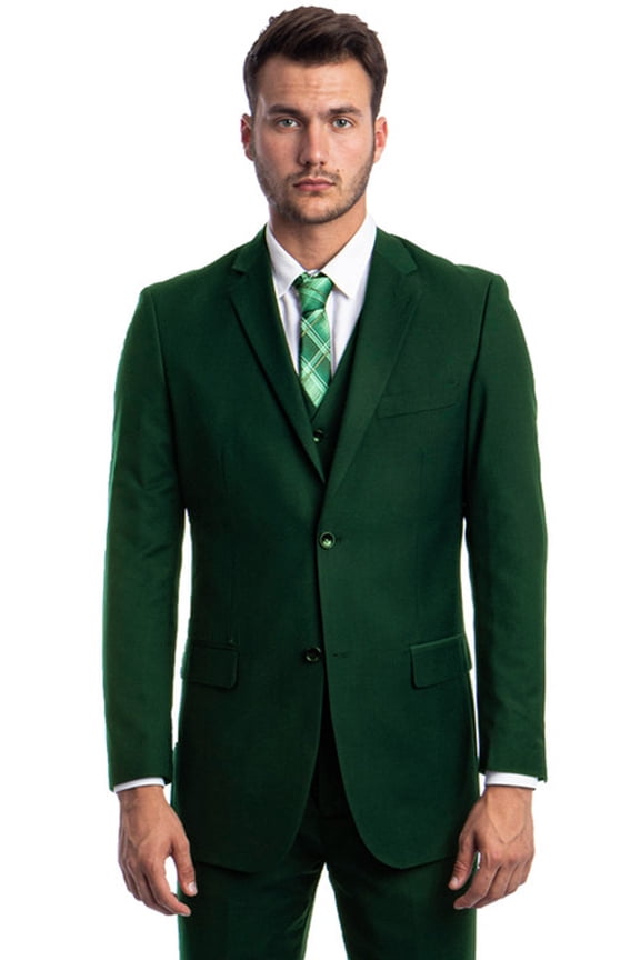 Men's Demantie Suits Hunter Green Suit With Vested Style Size 54 Long