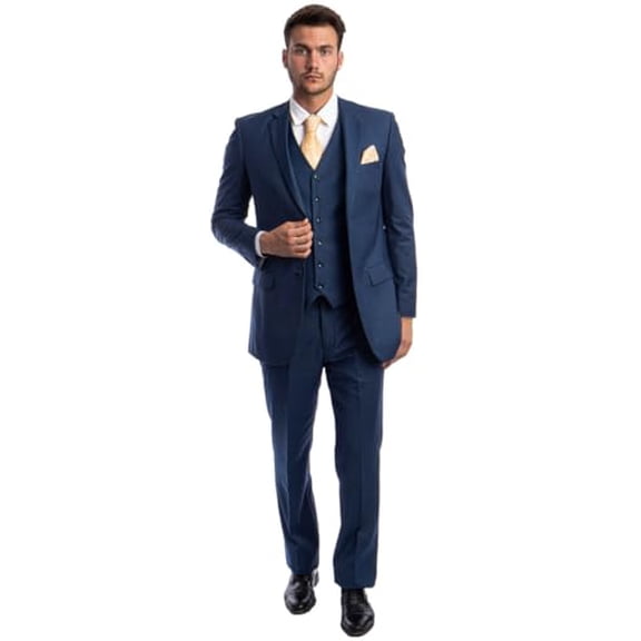 Men's Demantie Suits Indigo Blue Suit With Vested Two Button Closure Size 36 Short