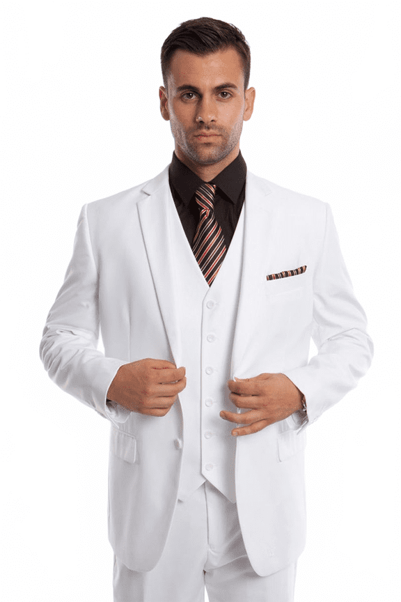 Men's Demantie Suits White Vested Suit Classic Elegance Size 54 Long