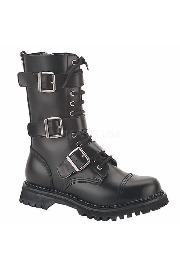 pleaser men's riot-12 buckle boot,black leather,4 m us