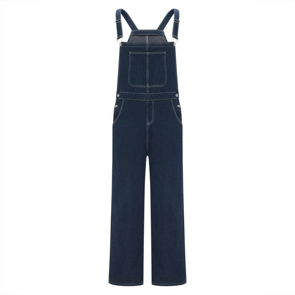 Men's Denim Bib Overall Loose Fit Stretchy Fashion Jean Jumpsuit with Pockets Classic Adjustable Straps Jean Pants Relaxed Fit Overall Jumpsuit Work Jeans Workwear
