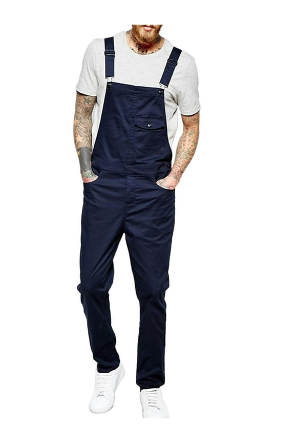 Men's Denim Bib Overalls Fashion Jumpsuit Workwear Slim Fit Dungaree Pants Jumpsuit with Pocke