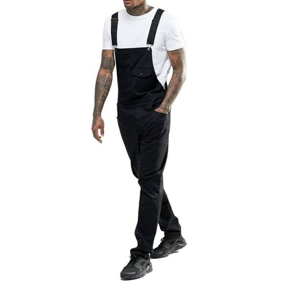Men's Denim Bib Overalls Fashion Jumpsuit Workwear Slim Fit Dungaree Pants Jumpsuit with Pocke