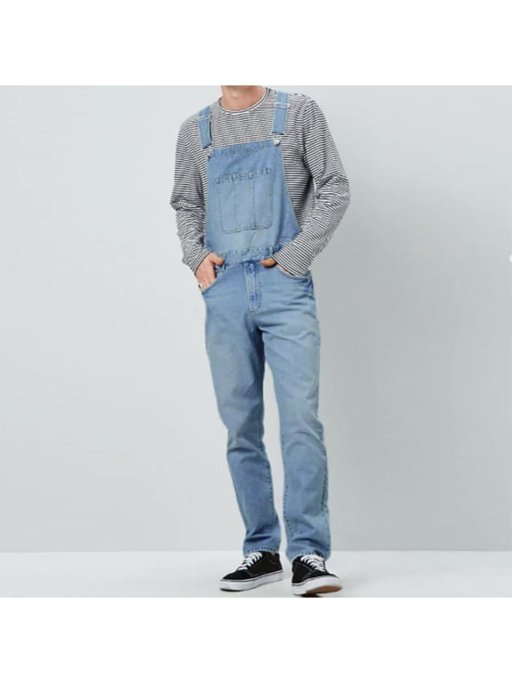 Men's Denim Bib Overalls Jeans Fashion Boot Cut Trousers Casual Fit Adjustable Straps Jumpsuit Mens Jeans Wash Overall Jumpsuit Streetwear Pocket Suspender Pants Trousers