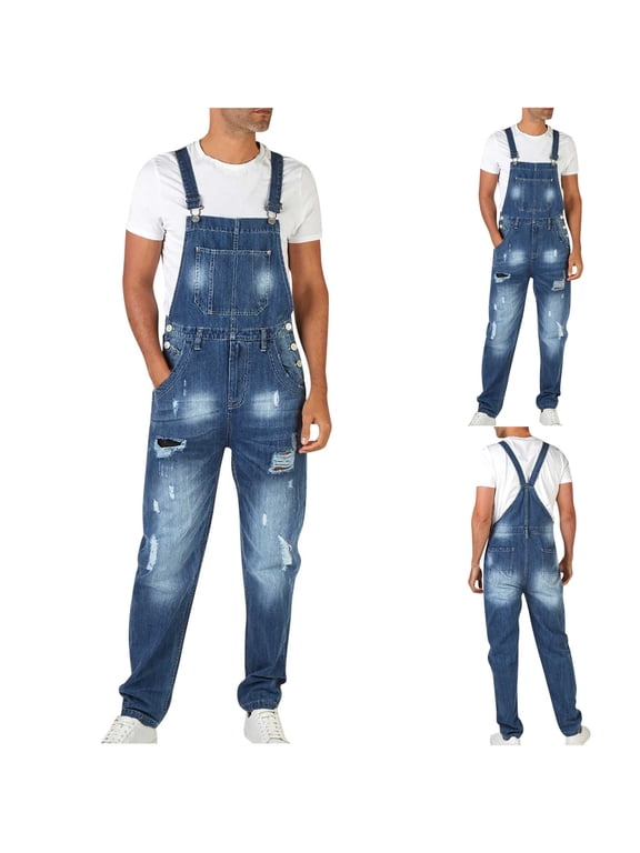 Men's Denim Bib Overalls Jeans Fashion Boot Cut Trousers Casual Slim Fit Adjustable Straps Jumpsuit Dark Blue XXXL