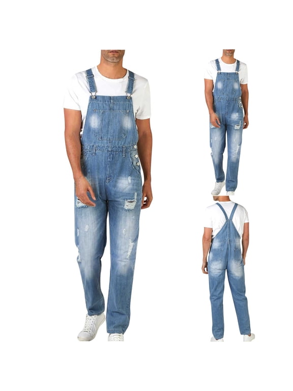 Men's Denim Bib Overalls Jeans Fashion Boot Cut Trousers Casual Slim Fit Adjustable Straps Jumpsuit Light Blue S