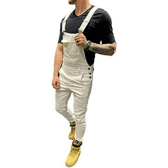 Men's Denim Bib Overalls Jumpsuits Jeans Pants Trousers
