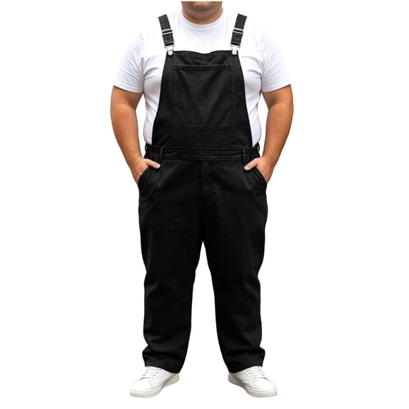 Men's Denim Bib Overalls Plus Size Adjustable Straps Fashion Casual Jeans Pants Loose Fit Hip Hop Jumpsuit with Pockets Black 4XL