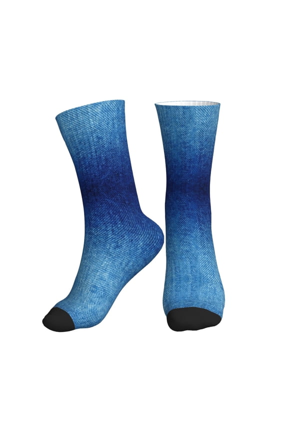 Men's Denim Blue Novelty Athletic Socks Women's Digital Printing Funky Patterned Crew Socks