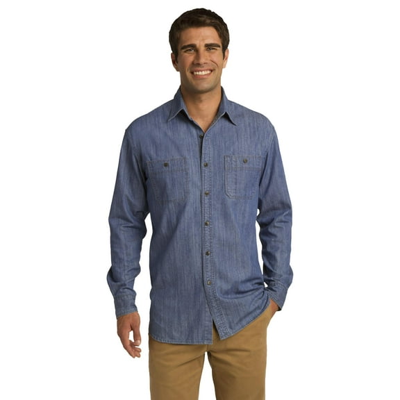 Men's Denim Button-Down Patch Pockets Shirt