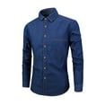 thumbnail image 1 of Men's Denim Button Down Shirts Casual Long Sleeve Lapel Collar Comfortable Stretch Lightweight Shirt Tops (S, Dark Blue), 1 of 5
