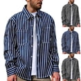 thumbnail image 1 of Men's Denim Button Down Shirt with Cargo Pockets | Long Sleeve Lapel Cotton Denim Shirt Casual Vintage Striped Work Shirt For Daily Fashion Outdoor Travel | Zenithor,Black L, 1 of 9