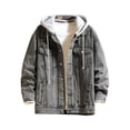 thumbnail image 1 of Men's Denim Hoodie Jackets Y2K Casual Long Sleeve Button Down Jeans Coat Windproof Hip Hop Hooded Trucker Jacket, 1 of 2