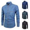 thumbnail image 1 of Men's Denim Jacket Casual Long Sleeve Button Down Coat Polyester Shirt Top Upper Garment Blouse Fashion Streetwear Daily Outfits Gift | JASKFLY,Black L, 1 of 6