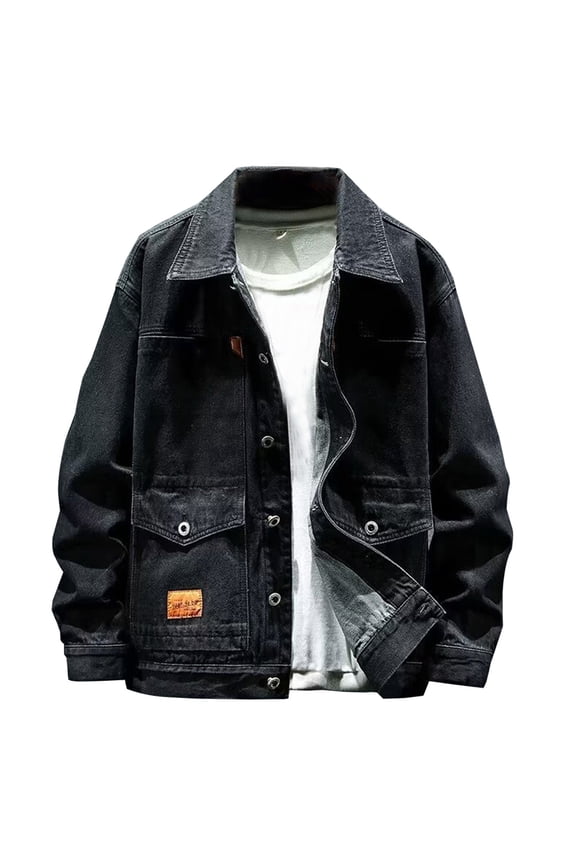 Men's Denim Jacket Regular Fit Button Down Jean Jacket Color: Black Size: XXXXXL