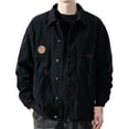 thumbnail image 1 of Men's Denim Jacket Vintage Inspired Jean Coat Wide Shoulders Cargo Clothing Jacket with Multiple Pockets (L, Black), 1 of 3