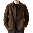 thumbnail image 1 of Men's Denim Jacket Vintage Inspired Jean Coat Wide Shoulders Cargo Clothing Jacket with Multiple Pockets (XL, Brown), 1 of 3