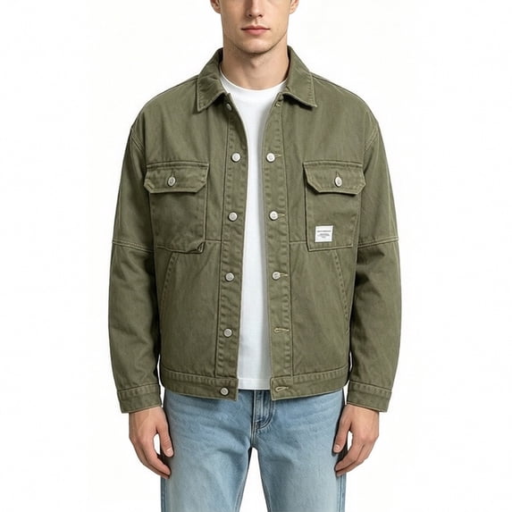 Men's Denim Jacket Western Vintage Jean Jacket Long Sleeve Casual Cotton Trucker Coat with Flap Pockets