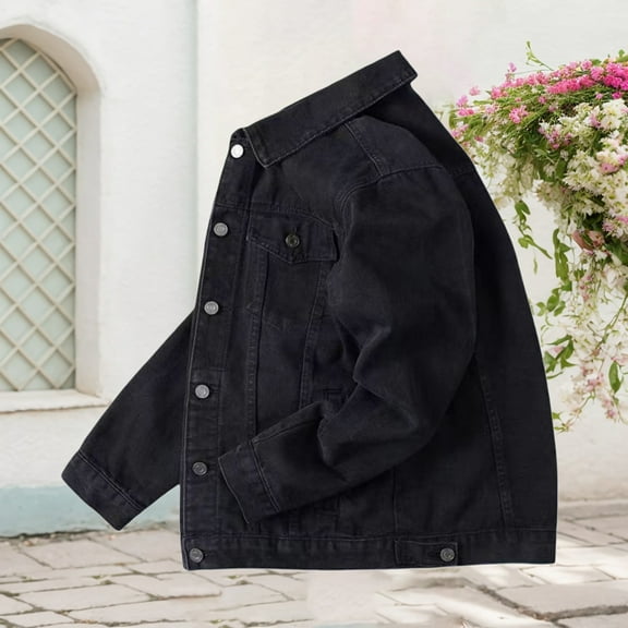Men's Denim Jackets Casual Slim Fit Stand Collar Long Sleeved Distressed Vintage Jackets Fashion Streetwear Fall Winte Trucker Jean Coat With Pocket Black L