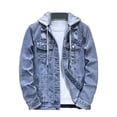 thumbnail image 1 of Men's Denim Jackets Detachable Hood Drawstring Button Down Casual Ripped Soft Stretch Jean Jacket, 1 of 8