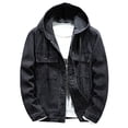 thumbnail image 1 of Men's Denim Jackets Hooded Button Down Windproof Jeans Jackets Trucker Coat, 1 of 4