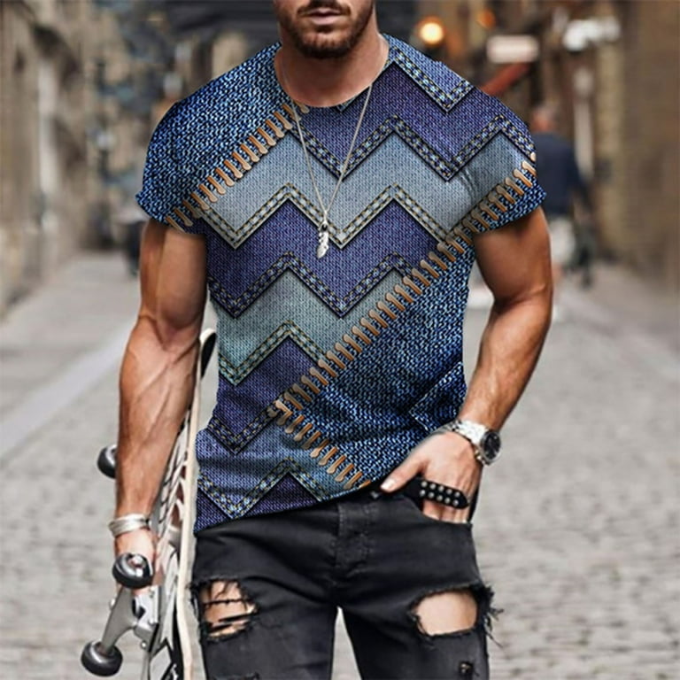 Men s Denim Jackets Men s Spring Summer Casual O Neck Printed Short Sleeve T shirt Top Blouse Walmart