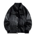 thumbnail image 1 of Men's Denim Jackets Solid Color Lapel Button Down Retro Loose Casual Jeans Jackets Trucker Coat, 1 of 6