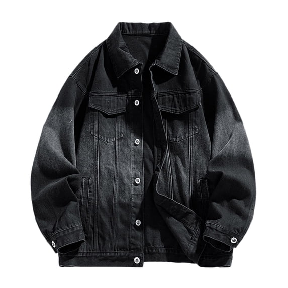 Men's Denim Jackets Solid Color Lapel Button Down Retro Loose Casual Jeans Jackets Trucker Coat