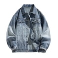 thumbnail image 1 of Men's Denim Jackets Solid Color Lapel Button Down Retro Loose Casual Jeans Jackets Trucker Coat, 1 of 6