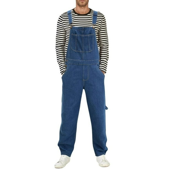 Men's Denim Overalls with Suspenders Stylish Comfortable Loose Fit Workwear Jeans for Casual Wear